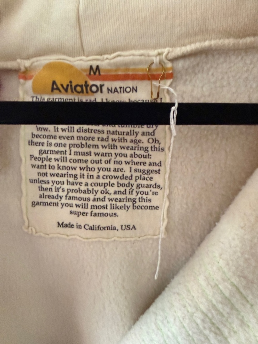 Aviator Nation Cream Zip Hoodie with Yellow, Orange, Red, Pink & Blue Stripes - Picture 6 of 8